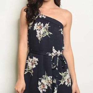 ONE SHOULDER FLORAL PRINT FLARED DRESS